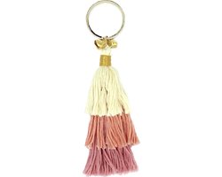 Luna-Leena duurzame kwasten sleutelhanger/ tas bedel van bio katoen - oud roze - L14cm incl ring - handgemaakt in Nepal - kwast - keychain tassel - old pink - kado - moederdag cadeau - boho - Ibiza - bohemian - bag charm