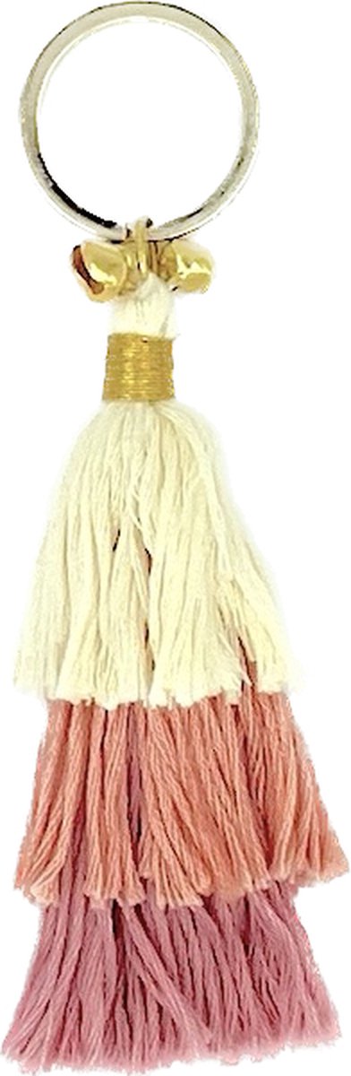 Luna-Leena duurzame kwasten sleutelhanger/ tas bedel van bio katoen - oud roze - L14cm incl ring - handgemaakt in Nepal - kwast - keychain tassel - old pink - kado - moederdag cadeau - boho - Ibiza - bohemian - bag charm