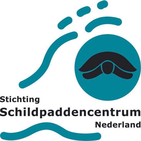 Logo met de tekst Stichting Schildpaddencentrum Nederland, golven en een schildpad in een cirkel.