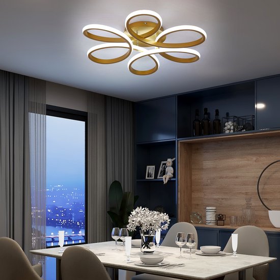 Plafonnier LED - Dimmable Avec Télécommande - Lampe moderne - 59 cm - Or - Lampe de salon - Plafonniere