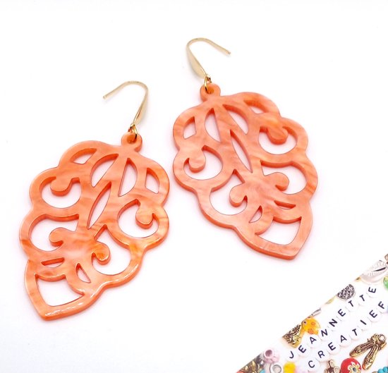 Jeannette-Creatief® - Resin - Barok Coral Orange Gold - Oorbellen Dames - NIEUW - Resin Oorbellen
