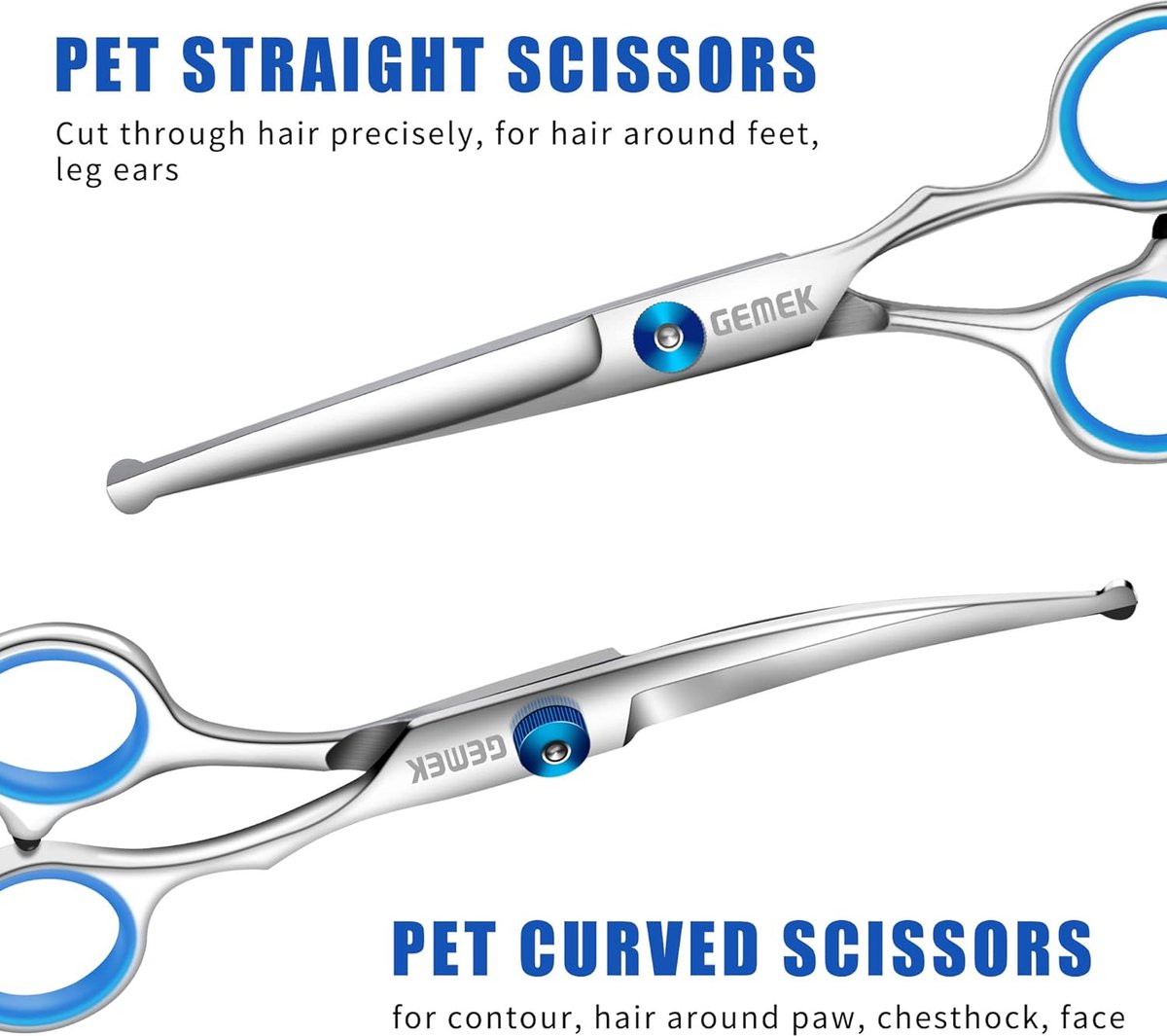 Kit De 2 Ciseaux De Toilettage Pour Chien/chat - Embouts Ronds Sécurité, Acier Inoxydable, Poignée Ergonomique