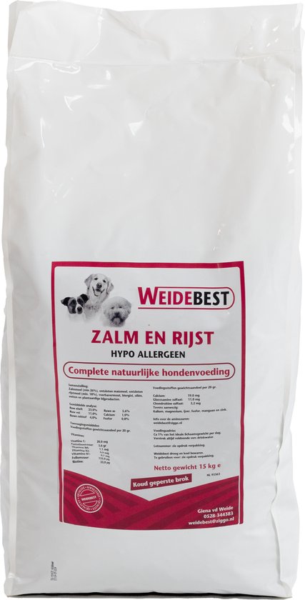 Foto: Weidebest hondenbrok geperst hypoallergeen zalm en rijst 15 kg