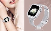 T.O.M. Horloge set- Zilver- Apple Watch serie 7/ 8/ 9- 41 mm -2 rijen Strass beschermkapje + Horloge bandje - Horlogebandje - Bumpercase met strass- Strap-it Apple - Diamond PC hard case