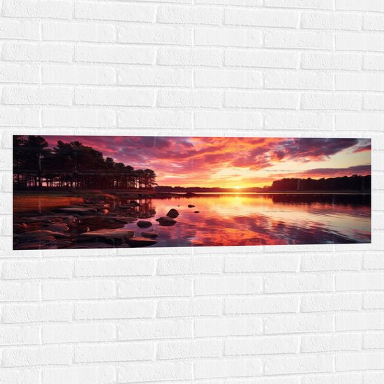 Muursticker - Kleurrijke Zonsondergang bij Groot Meer - 120x40 cm Foto op Muursticker