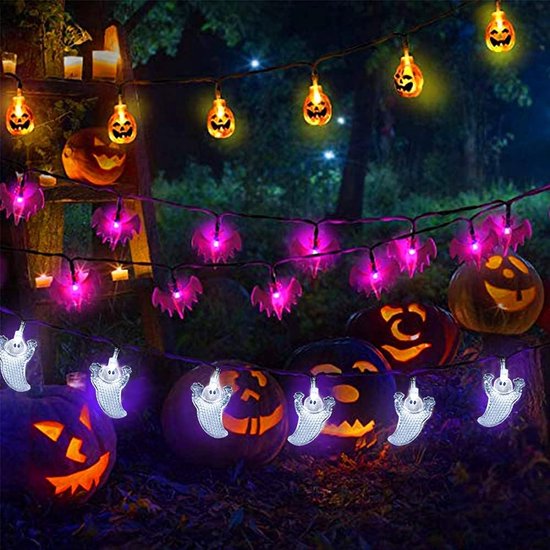 Ctnporpo Guirlande Lumineuse Citrouille Halloween à Piles Décorations Halloween Extérieur Intérieur Décoration De Fête Halloween (Lumière Chaude) Décorations Lumineuses De Fête