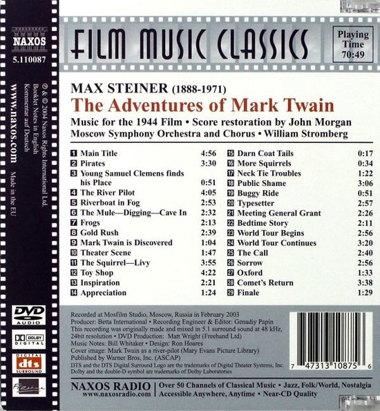 The Adventures Of Mark Twain soundtrack [DVD]