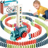 Domino Trein Speelgoed - 160 Stuks Domino Bouwstenen Treinset met Licht en Geluid - Educatief Speelgoed voor Jongens en Meisjes vanaf 3 Jaar - Blauw