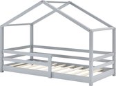 Kinderbed Nettie - Huisbed - Met Valbeveiliging - 80x160 - Lichtgrijs - Grenen - Voor meisjes - Voor jongens - Voor kinderen