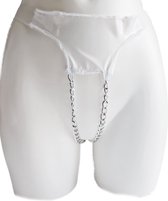 BamBella® - String Kruisloos - LATEX en Stof- Wit - L/XL - Open kruis met ketting Fetish erotische kleding dames