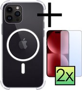 Hoes Geschikt voor iPhone 15 Pro Max Hoesje Geschikt voor Magsafe Hoesje Cover Shock Proof Case Met 2x Screenprotector - Transparant
