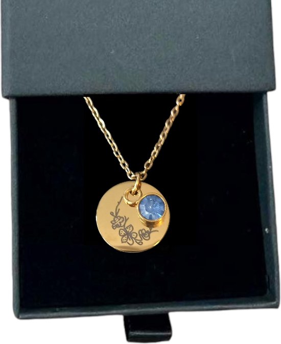 Rosey’s® - Geboortesteenketting maart - Geboortesteenketting - Goud - Geboortesteenketting - Birth stone - Gepersonaliseerde ketting - Geboortesteen - Babyshower - Kraamcadeau - Moederdag cadeau - ketting met doosje - Geboortesteen ketting Maart