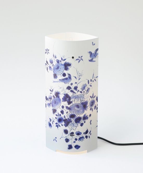 Packlamp - Tafellamp groot - Schaal met vogels en bloemen - Delfts blauw - 36 cm hoog - ø15cm - Inclusief Led lamp