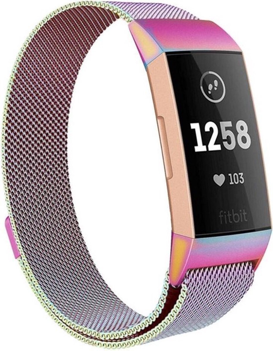 Shop4 - Geschikt voor Fitbit Charge 4 Bandje - Small Metaal Meerkleurig