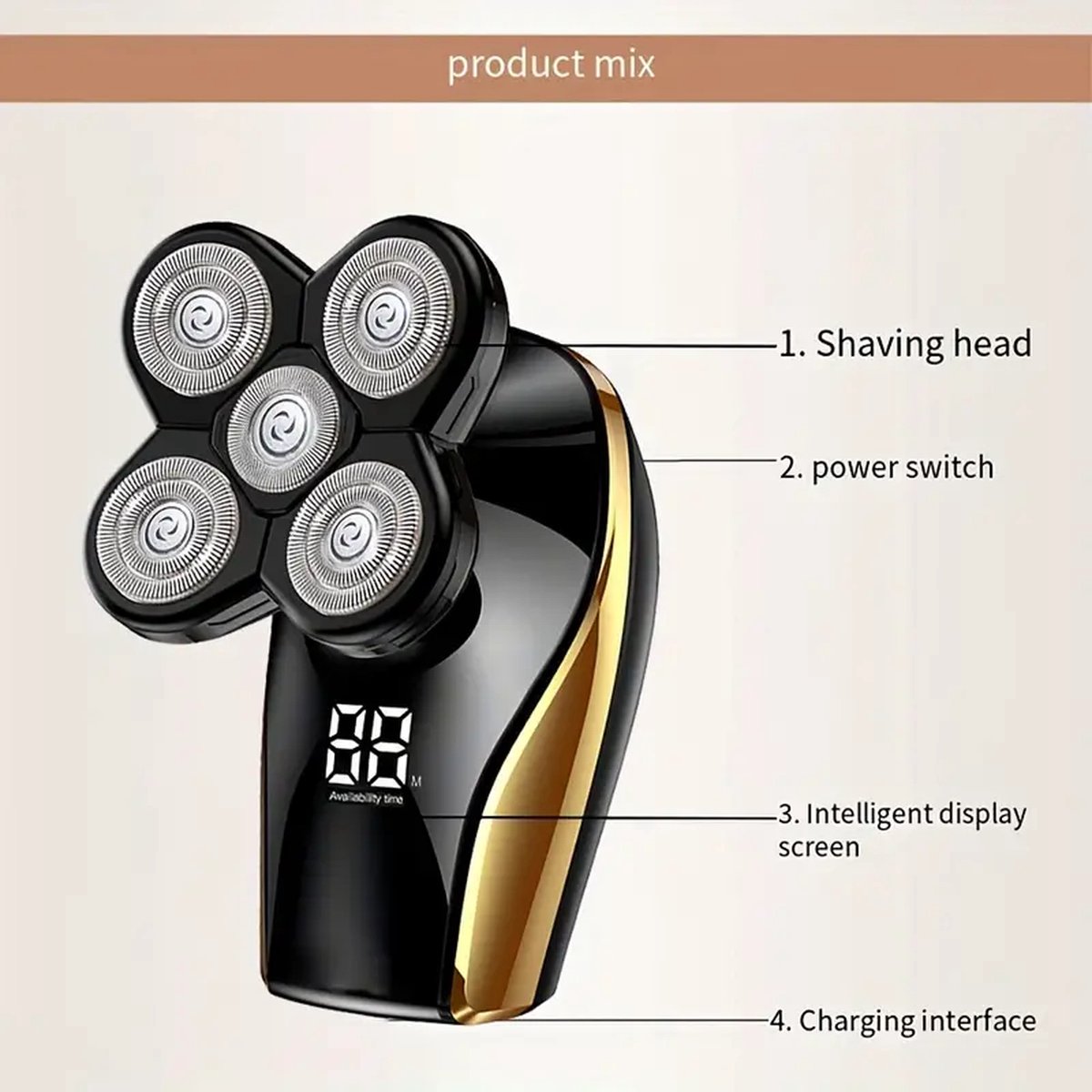 Apex CE Specialist Head Shaver Scheerapparaat 5 Koppen Goud - afbeelding 2