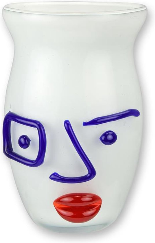 Glazen vaas - Vaas met abstract gezicht - Murano stijl - 19,2 cm hoog