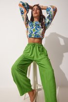 Happiness Istanbul Femmes Longue Taille Normale Carotte/Shalwar Vibrant Vert Lin Viscose Baggy Pantalon avec Poches CV00001 pour Femme