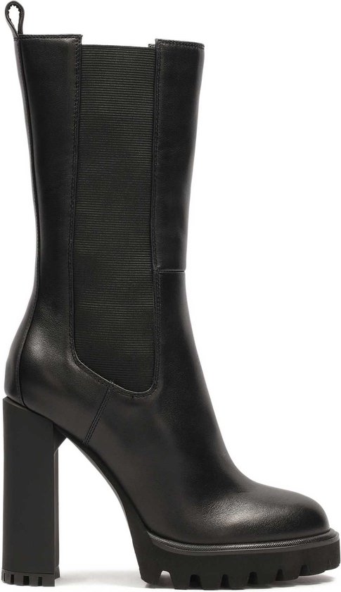 Black leather boots with high upper