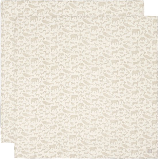 Product: Jollein - Hydrofiele Doek Large 115x115cm - Inbakerdoek, Spuugdoekjes, Baby Doeken - Zacht Katoen - Animals - Nougat - 2 Stuks, van het merk Jollein