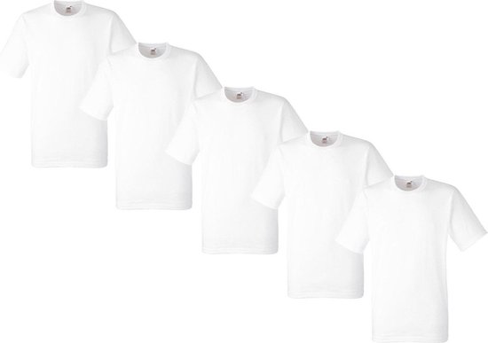 Lot de 5 T-shirts Fruit of the Loom Original pour hommes, 100 % coton, col rond, blanc, taille 5XL