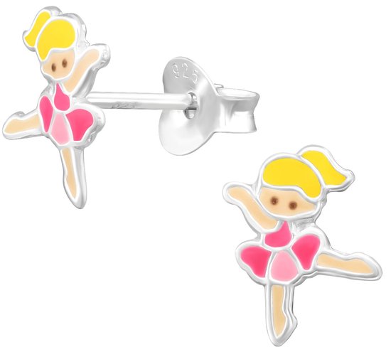 Joy|S - Zilveren ballet danseres oorbellen - 6.5 x 7.5 mm - kinderoorbellen