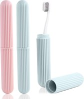 Tandenborstelhoes, reistandenborsteldoos 2-pack draagbare tandenborstelhoes Tandenborstelhoes Beschermende tandenborstelopslagdoos voor kamperen Wandelen Thuis (roze + groen)