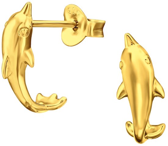 Joy|S - Zilveren dolfijn oorbellen - oorringen halve maan stud - 5 x 11 mm - 14k goudplating