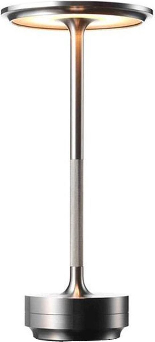 Unieke Oplaadbare Tafellamp - Design Tafellamp - Tafellamp op accu - Zilver - Dimbaar – Ingebouwde Accu – Binnen en Buiten – Oplaadbaar – Touch Schakelaar – Tafellamp Slaapkamer Veranda Overkapping Buitentafel Zilver