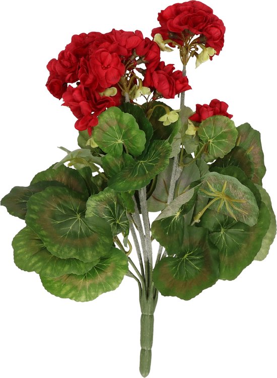 Kunstbloemen kunstplant rode Geranium 35 cm met 5 bloem series