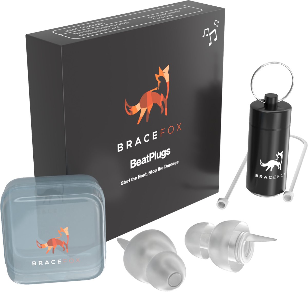 Goedkoopste Bracefox® Oordoppen 'Beatplugs' | Earplugs voor concerten, muziekevenementen en festivals | Comfortabel en Compact | Kwaliteitbehoud muziek | Beschermd tegen Gehoorschade | Transparant | SNR 15 dB