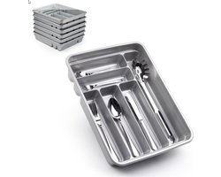 foto van Plasticforte Bestekbak - 6-vaks - zilverkleurig - 40 x 30 x 7 cm - bestekhouder