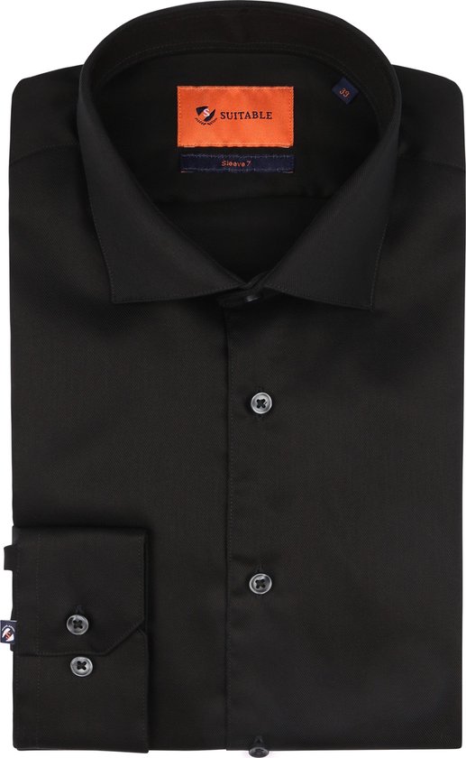 Suitable - Overhemd Extra Lange Mouwen Twill Zwart - Heren - Maat 42 - Slim-fit