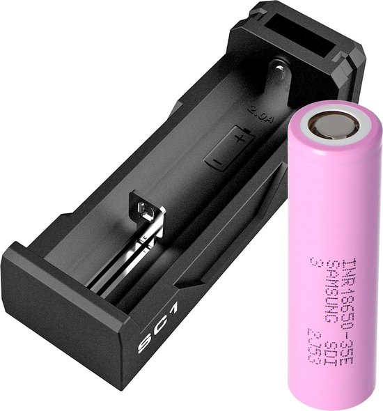 Batterij en oplader geschikt voor het Pard nachtzicht uitbreidingsapparaat NV007A Li-ion batterij 18650 met 3,7 volt 3500 mAh