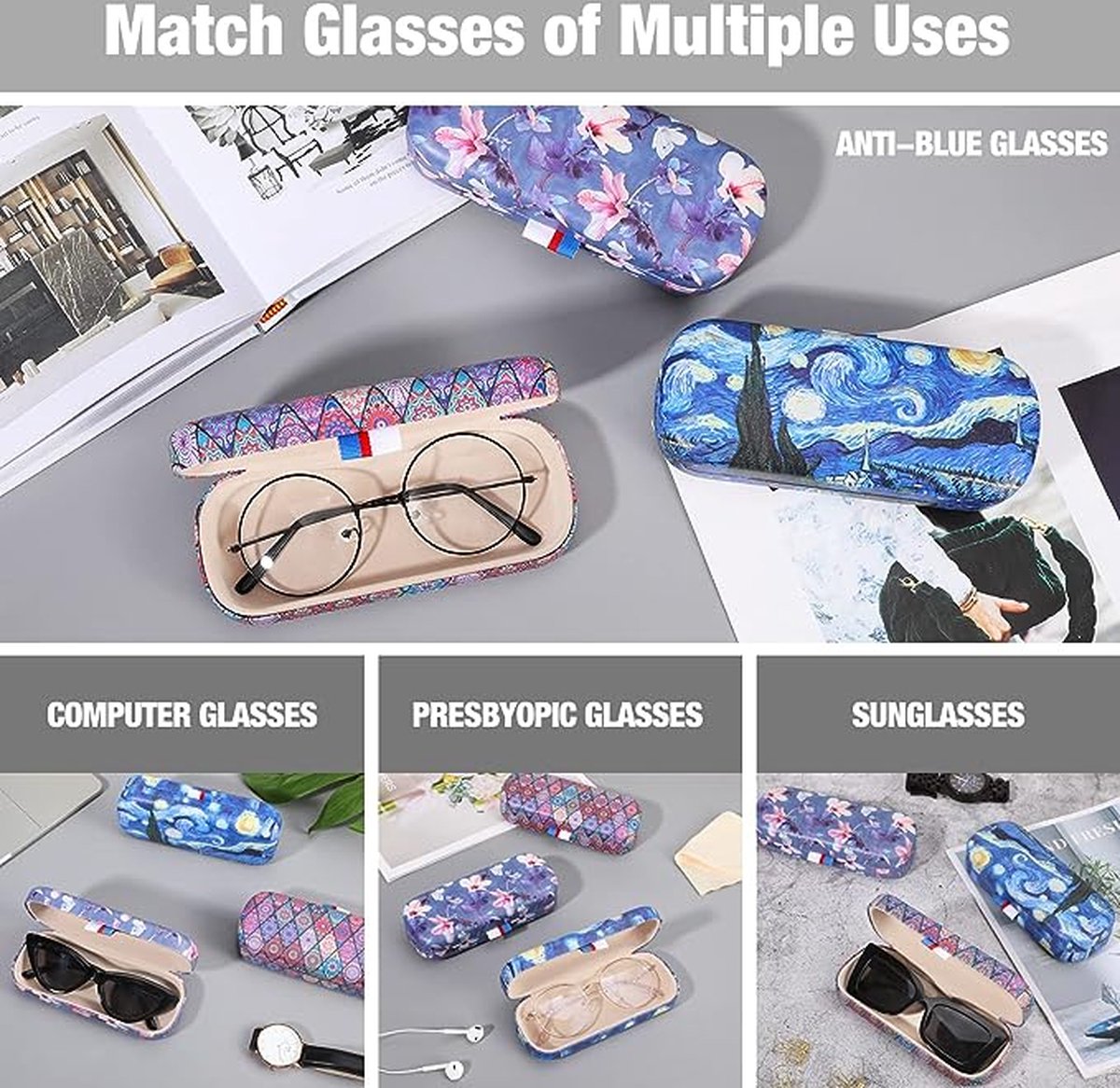 Étui à Lunettes En Cuir PU Molshine - Coque Rigide Anti-Choc - Taille Universelle - Avec Chiffon