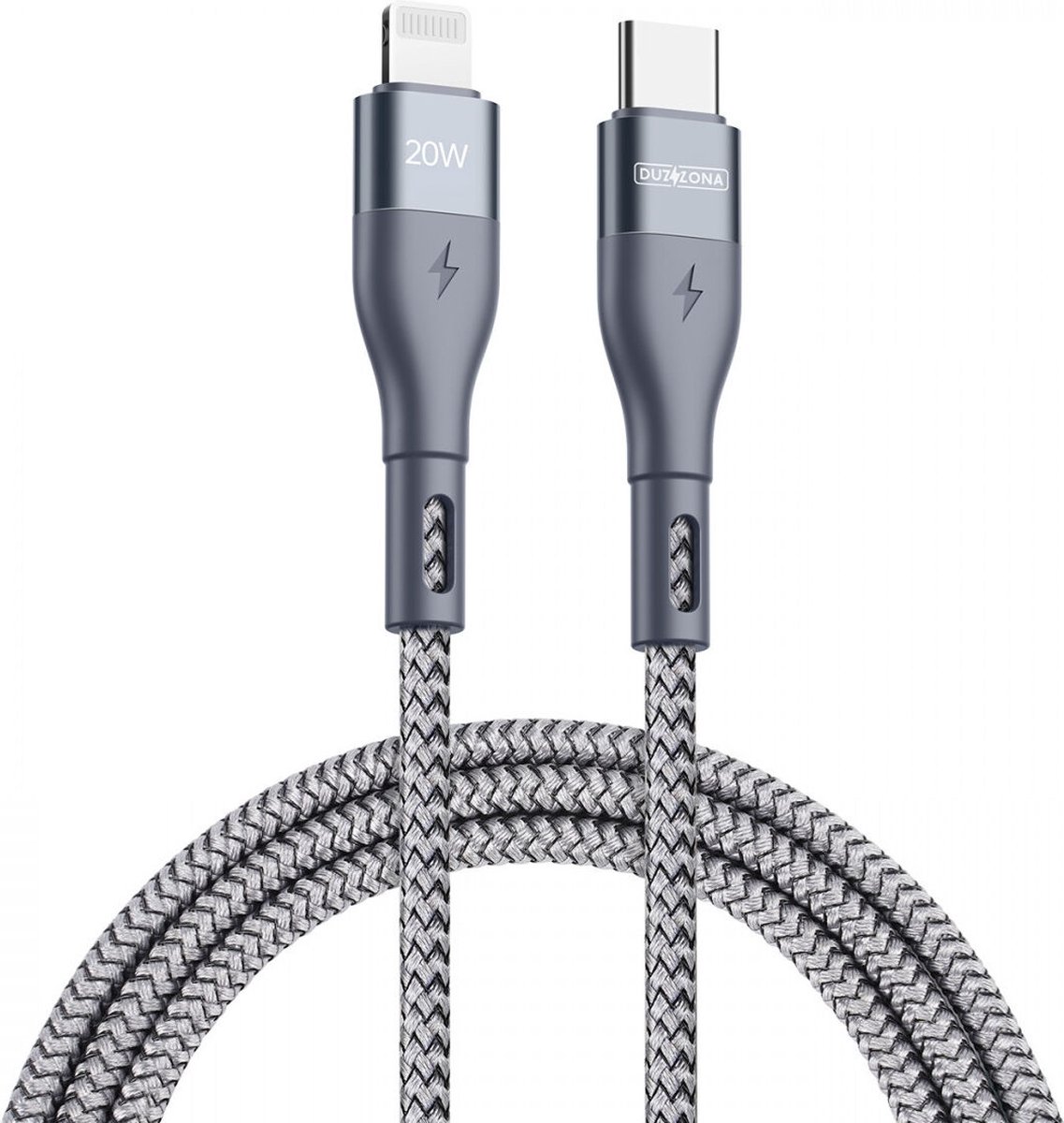 Duzzona 2.22A USB-C naar Lightning Kabel 20W Power Delivery 3M Grijs