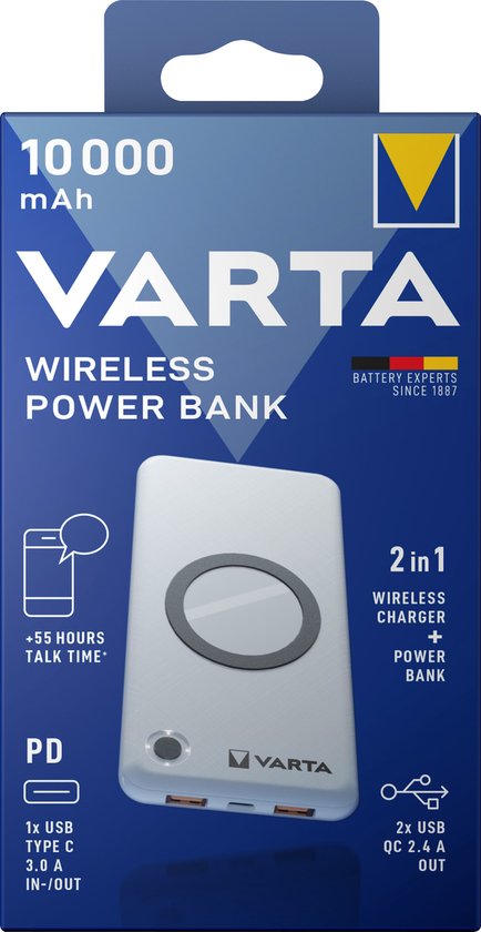 Varta Draadloze Powerbank 10000mAh Wit met Snelladen - Varta - €36,98