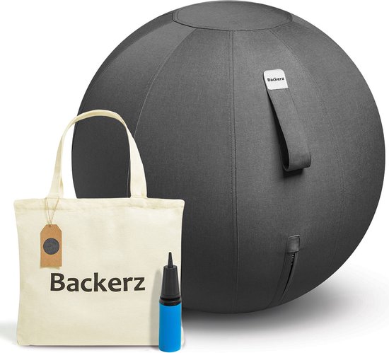 Backerz® Zitbal Kantoor en Thuis 55 CM - Luxe Yoga Bal - Zitballen met Hoes - Ergonomische Bureaustoel Bal - Linnen Zwart
