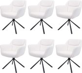 Set van 6 eetkamerstoelen MCW-K33, keukenstoel Stoel, draaibare autostand, stof MVG ~ bouclé-wit