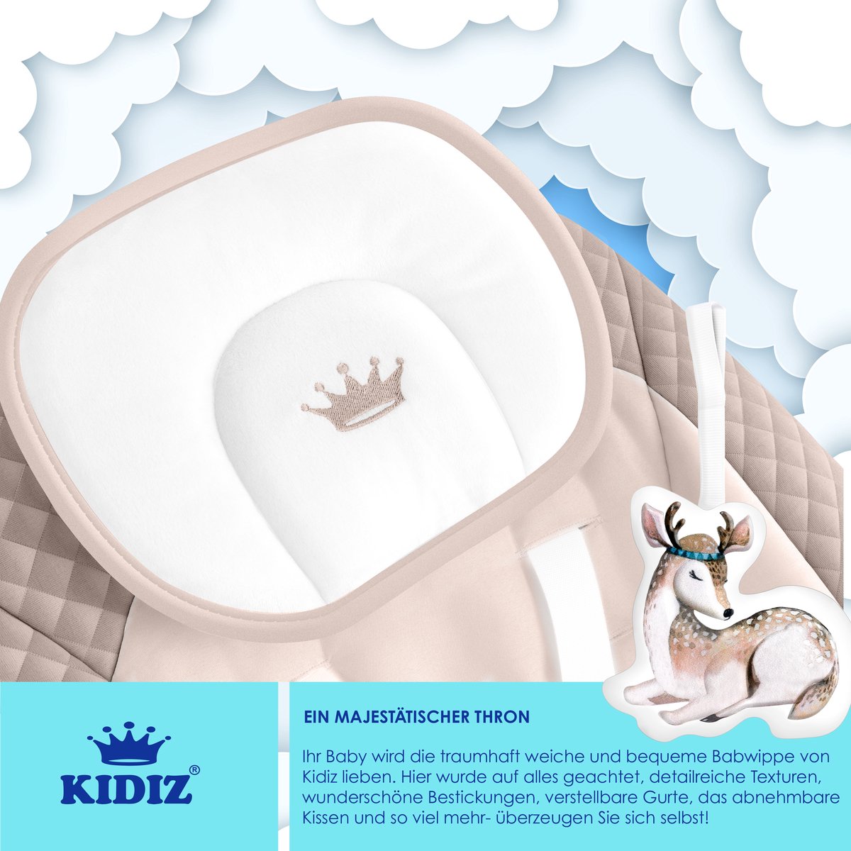 KIDIZ Wipstoel Baby Elektrisch Babyschommel tot max 9kg - Beige thumbnail 3