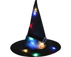 Heksenhoed Halloween met LED Lichtjes - Zwart - Verkleedaccessoire