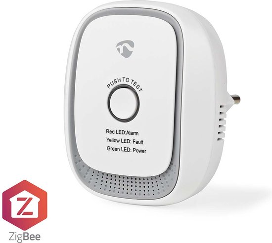 Nedis SmartLife Gasdetector - Zigbee 3.0 - Netvoeding - Levenscyclus sensor: 5 Jaar - EN 50194-1:2009 - Android™ / IOS - Met testknop - 75 dB - Wit - Nedis