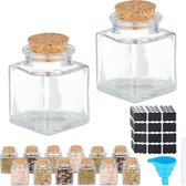 Relaxdays vierkante kruidenpotjes - kurken deksel - 50 ml - glazen potjes - keukenpotjes - set van 14