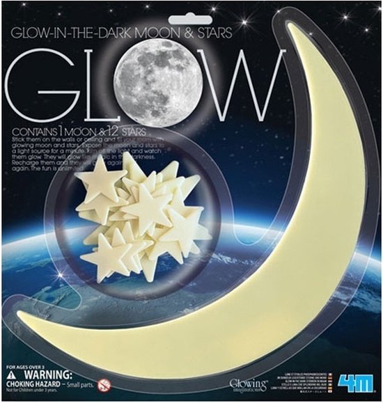 Pack 4m Glow In The Dark: Lune et 12 étoiles