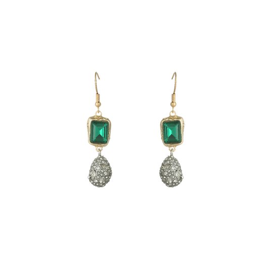Emilie collection - oorbellen - oorhangers - emerald groen - diamant look - goudkleurig