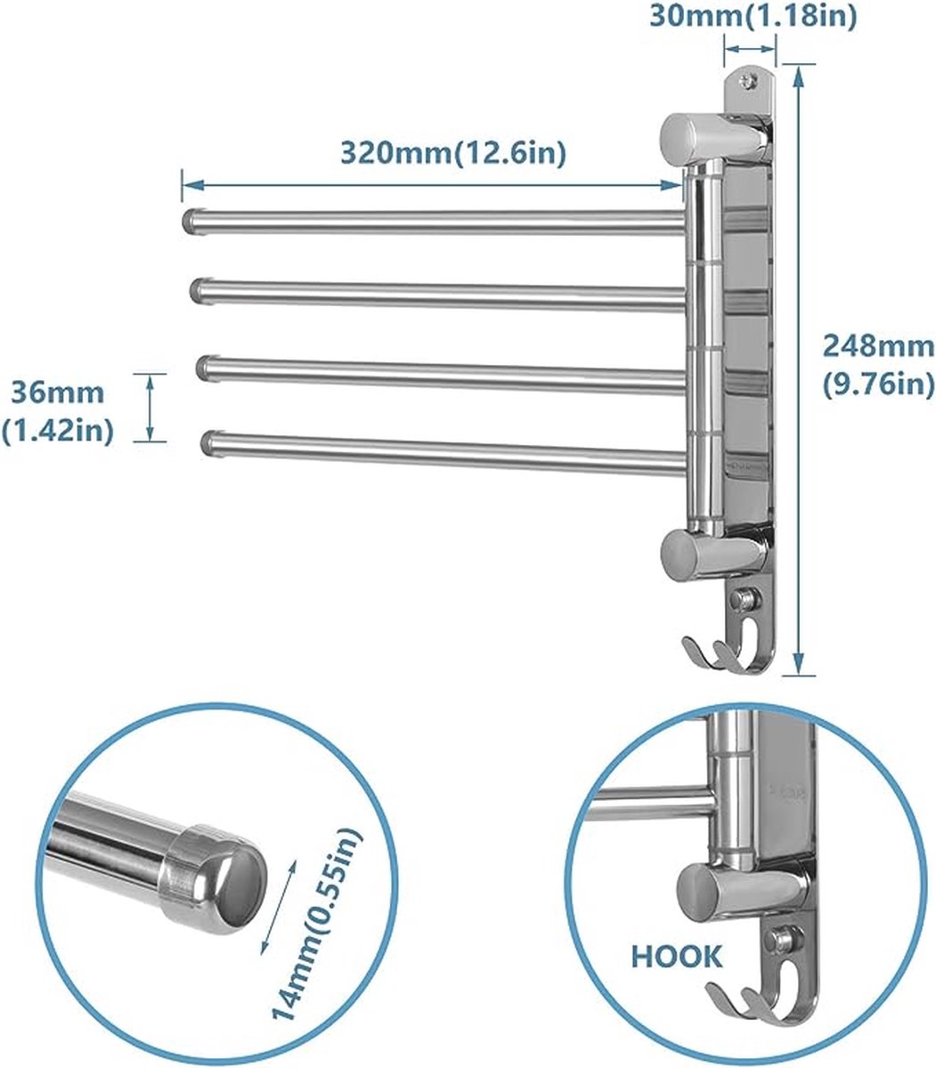 Cintre à Vêtements en Acier Inoxydable avec Bras Pivotant Barres de Support  Porte Cintre Mural avec 5 crochets Pour vêtements Crochets Pour Organiseur