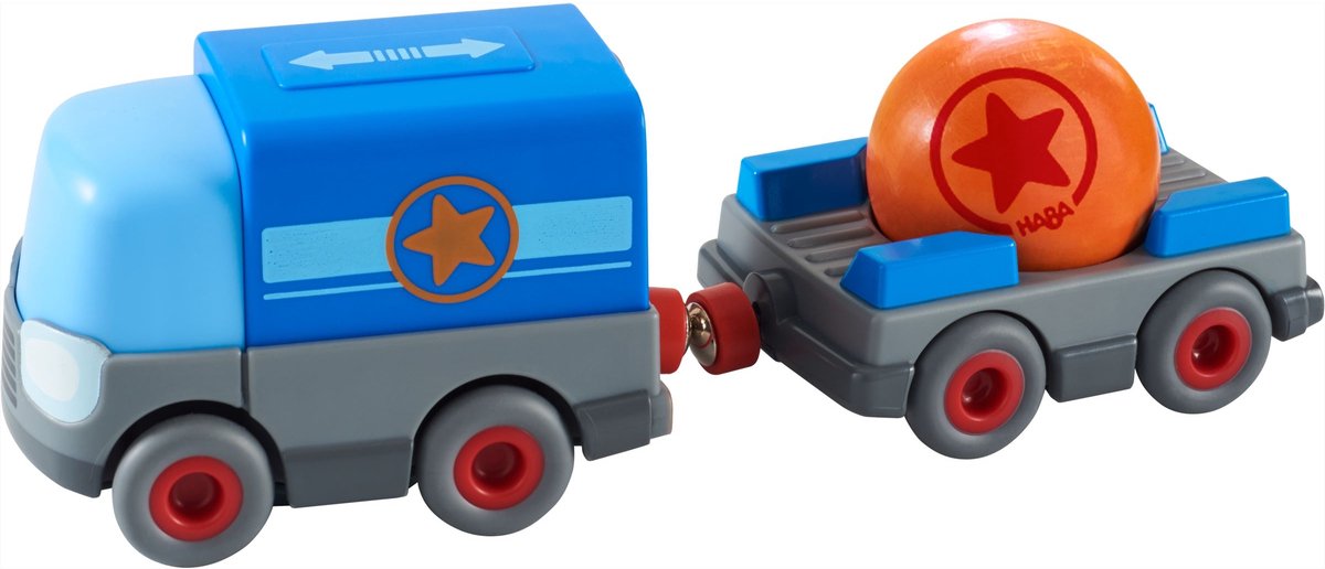 Haba Kullerbü Knikkerbaan Vrachtwagen met Aanhangwagen op Batterijen