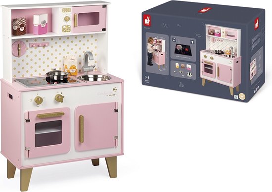 Foto: Janod candy chic grote speelkeuken met licht en geluid accessoires inbegrepen om meteen te kunnen spelen geschikt vanaf 3 jaar