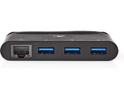 Nedis USB Multi-Port Adapter - USB 3.1 - USB-C Male - RJ45 Female / 3x USB-A - Rond - Vernikkeld - Zwart - Window Box met Euro Lock