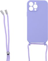 LuxeBass Siliconen hoesje met koord geschikt voor Apple iPhone 13 Pro Max - Paars - telefoonhoes - gsm hoes - telefoonhoesje