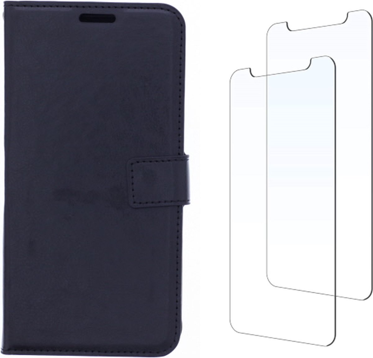 LuxeBass Samsung Galaxy A81 hoesje book case + 2 stuks Glas Screenprotector zwart - telefoonhoes - gsm hoes - telefoonhoesjes - glas scherm - bescherming